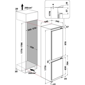 Indesit-Combine-refrigerateur-congelateur-Encastrable-B-18-A1-D-I-Acier-2-portes-Technical-drawing