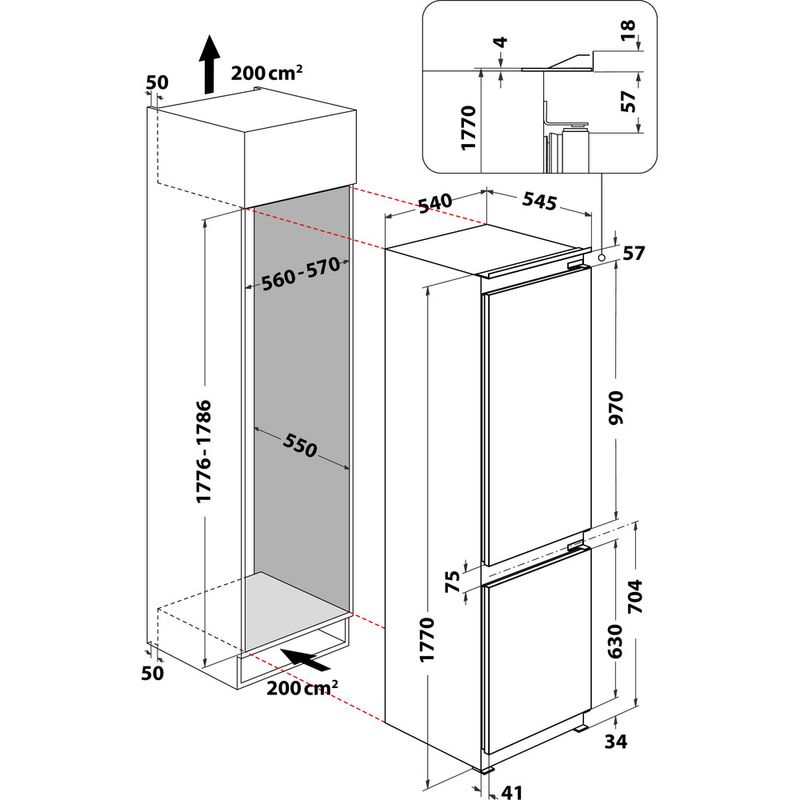 Indesit-Combine-refrigerateur-congelateur-Encastrable-B-18-A1-D-I-Acier-2-portes-Technical-drawing