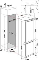 Indesit Combiné réfrigérateur congélateur Encastrable B 18 A1 D/I 1 Blanc 2 portes Technical drawing