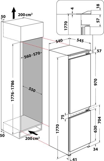 Indesit-Combine-refrigerateur-congelateur-Encastrable-B-18-A1-D-I-1-Blanc-2-portes-Technical-drawing