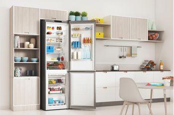 Indesit Combiné réfrigérateur congélateur Pose-libre INFC9 TI22X Inox 2 portes Lifestyle perspective open