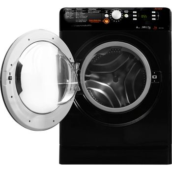 Indesit-Lavante-sechante-Pose-libre-XWDE-751680X-K-FR-Noir-Lave-linge-frontal-Frontal-open