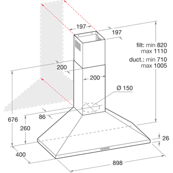 Indesit-Hotte-Encastrable-IHPC-9.5-AM-X-Inox-Mural-Mecanique-Technical-drawing