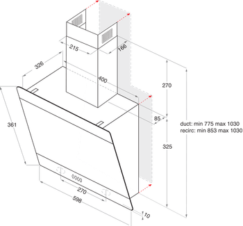 Indesit Hotte Encastrable IHVP 6.6 LM K Noir Mural Mécanique Technical drawing