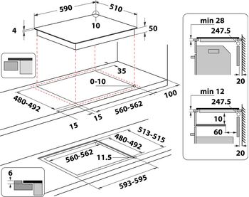 Indesit Table de cuisson IB 73B60 NE Noir Induction vitroceramic Technical drawing