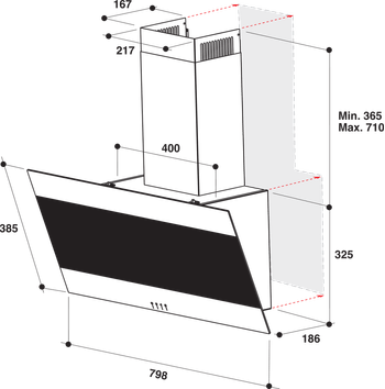 Indesit Hotte Encastrable IHVP 83F LM K Noir Mural Mécanique Technical drawing