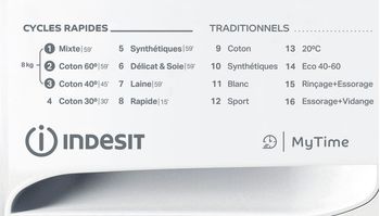 Indesit Lave-linge Pose-libre MTWE 81683 WK FR Blanc Lave-linge frontal D Program