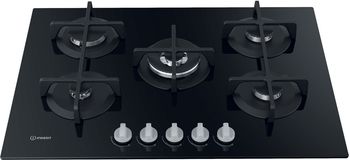 Indesit Table de cuisson ING 72T/BK Noir GAS Frontal top down