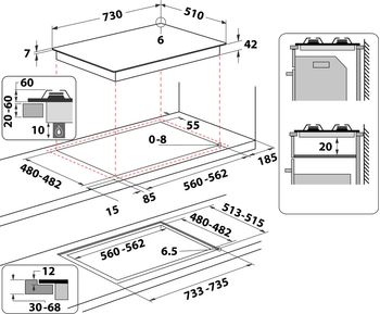 Indesit Table de cuisson ING 72T/BK Noir GAS Technical drawing