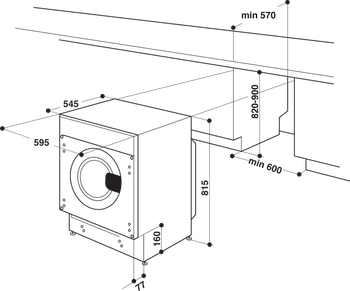 Indesit Lavante-séchante Encastrable BI WDIL 861484 EU Blanc Lave-linge frontal Technical drawing