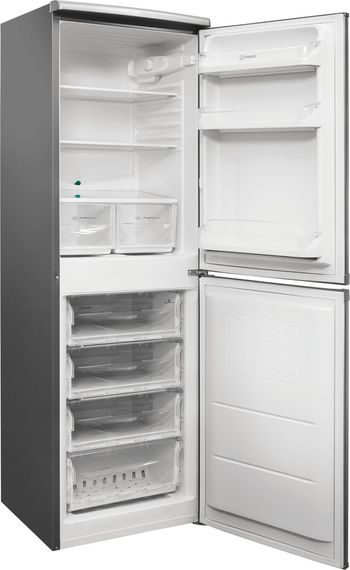 Indesit Combiné réfrigérateur congélateur Pose-libre CAA 55 NX 1 Inox 2 portes Perspective open