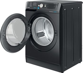 Indesit-Lavante-sechante-Pose-libre-BDE761682XKFR-N-Noir-Lave-linge-frontal-Perspective-open