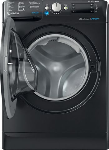 Indesit-Lavante-sechante-Pose-libre-BDE761682XKFR-N-Noir-Lave-linge-frontal-Frontal-open