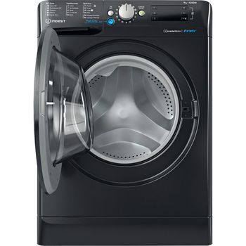 Indesit-Lave-linge-Pose-libre-BWE91284XKFR-N-Noir-Lave-linge-frontal-C-Frontal-open