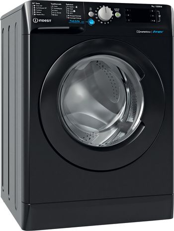 Indesit-Lave-linge-Pose-libre-BWE91285XKFRN-Noir-Lave-linge-frontal-B-Perspective