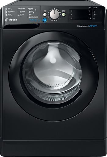 Indesit-Lave-linge-Pose-libre-BWE91285XKFRN-Noir-Lave-linge-frontal-B-Frontal