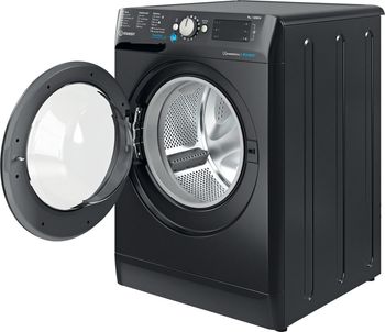 Indesit-Lave-linge-Pose-libre-BWE91285XKFRN-Noir-Lave-linge-frontal-B-Perspective-open