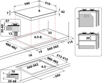 Indesit Table de cuisson ING 61T/BK Noir GAS Technical drawing