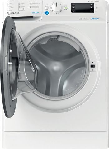 Indesit-Lavante-sechante-Pose-libre-BDE-96435-9WB-FR-Blanc-Lave-linge-frontal-Frontal-open