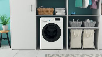 Indesit Lavante-séchante Pose-libre BDE 96435 9WB FR Blanc Lave-linge frontal Lifestyle frontal