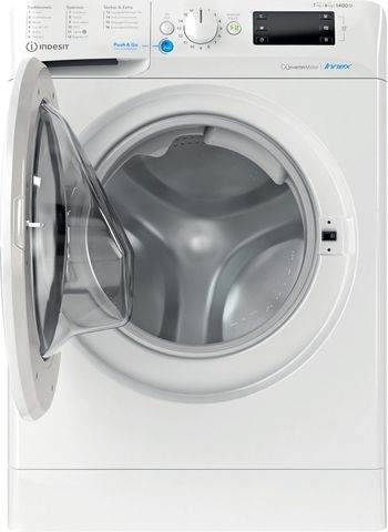 Indesit-Lavante-sechante-Pose-libre-BDE-76435-9W-FR-Blanc-Lave-linge-frontal-Frontal-open