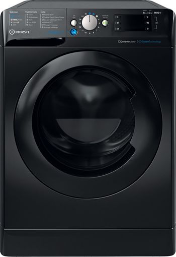 Indesit-Lavante-sechante-Pose-libre-BDE-86435-BKV-FR-Noir-Lave-linge-frontal-Frontal