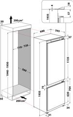 Indesit Combiné réfrigérateur congélateur Encastrable IND 402 Blanc 2 portes Technical drawing