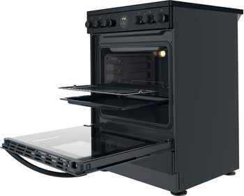 Indesit Cuisinière IS67V5CCB/FR Noir Electrique Perspective open