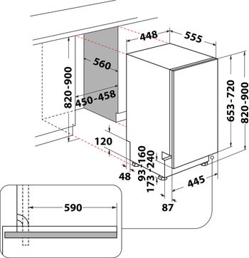 Indesit Lave-vaisselle Encastrable IN2ID10BS80 Tout intégrable D Technical drawing