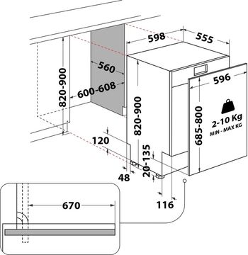 Indesit Lave-vaisselle Encastrable I3IFD544S Tout intégrable C Technical drawing